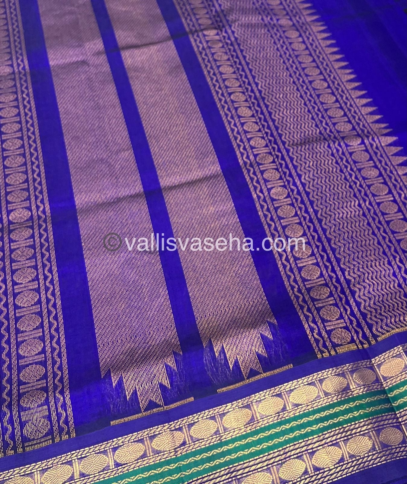 Pure Korvai Silk Cotton Saree - Peach & Gold with Blue - VVKSC004