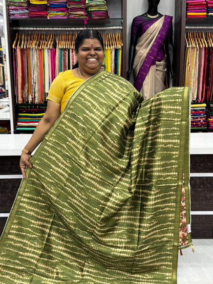 Semi Matka Tussar Silk Saree - Shibori pattern - Green Shade - VVSMT001