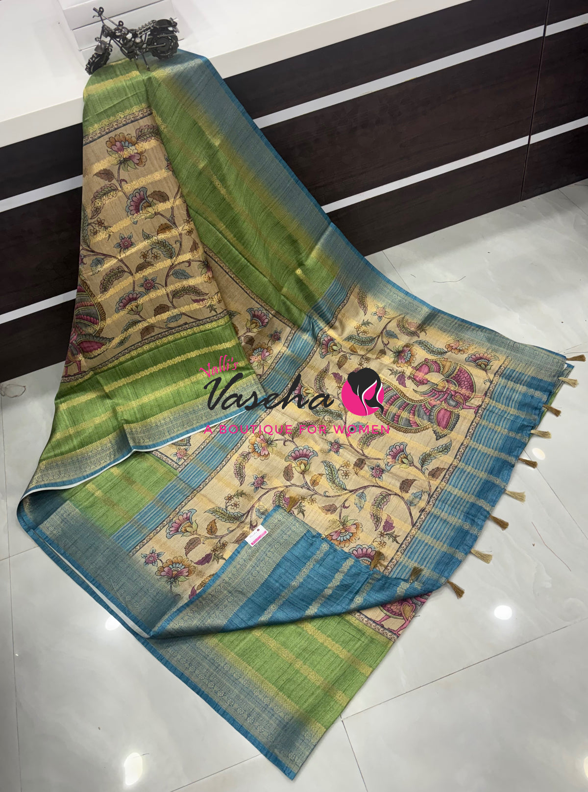 Semi Art Silk Saree - Green & Blue Shade - VVSAT003