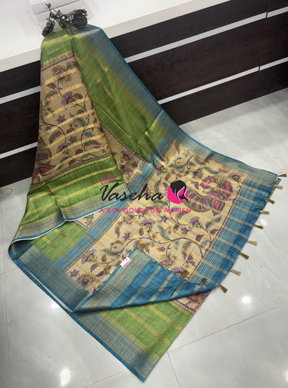 Semi Art Silk Saree - Green & Blue Shade - VVSAT003