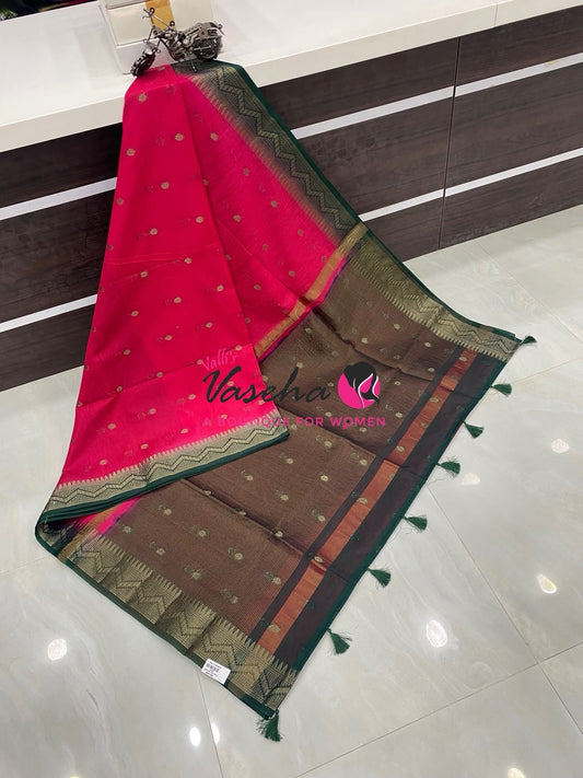 Semi Jute Silk Saree - Pink With Green Shade- VVSJS002