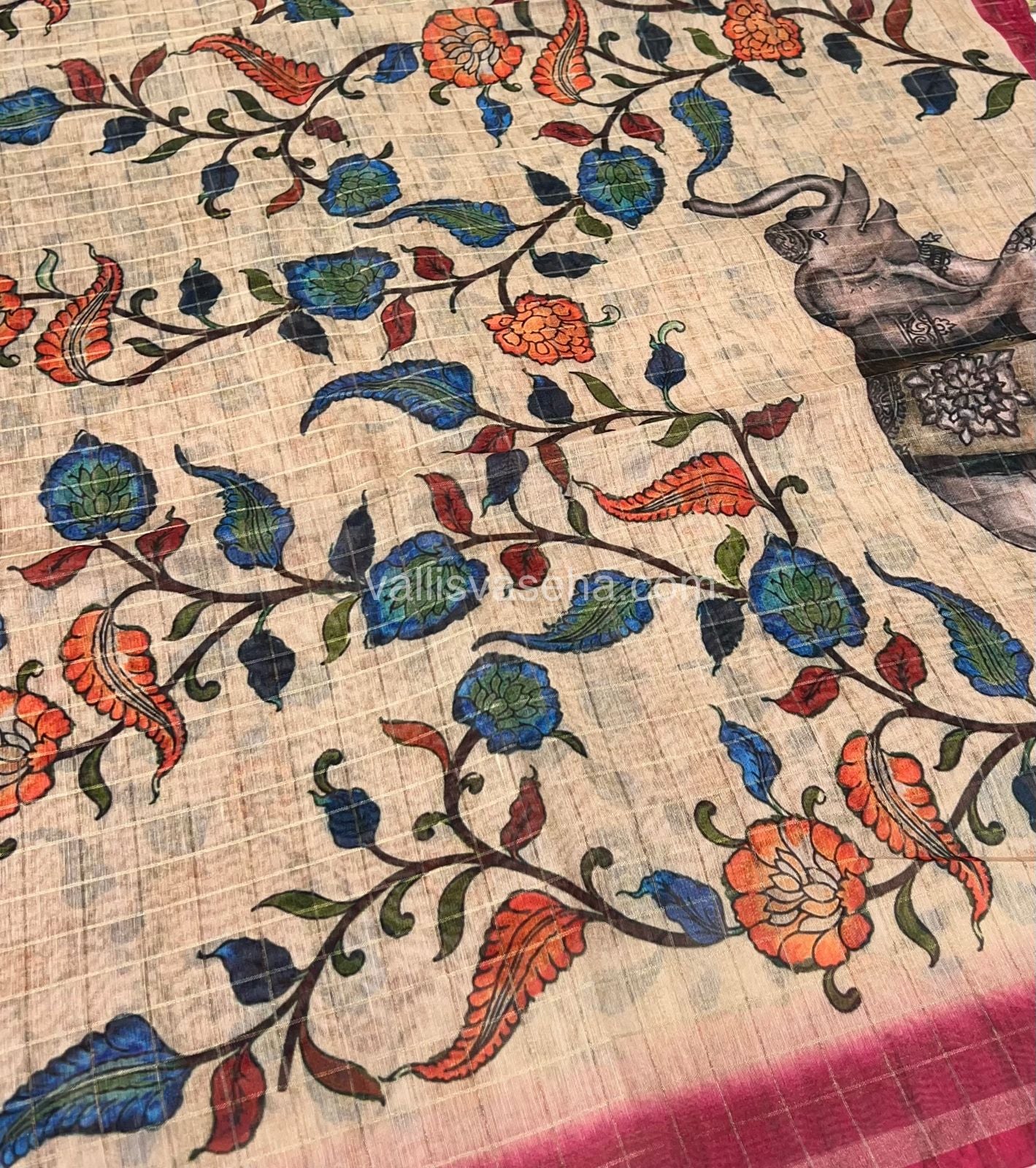 Semi Chanderi Saree - checks pattern - VVSCS002
