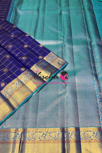 Pure Vintage Korvai Kanchipuram Silk Saree - Blue & Blue Combo - VVPS021
