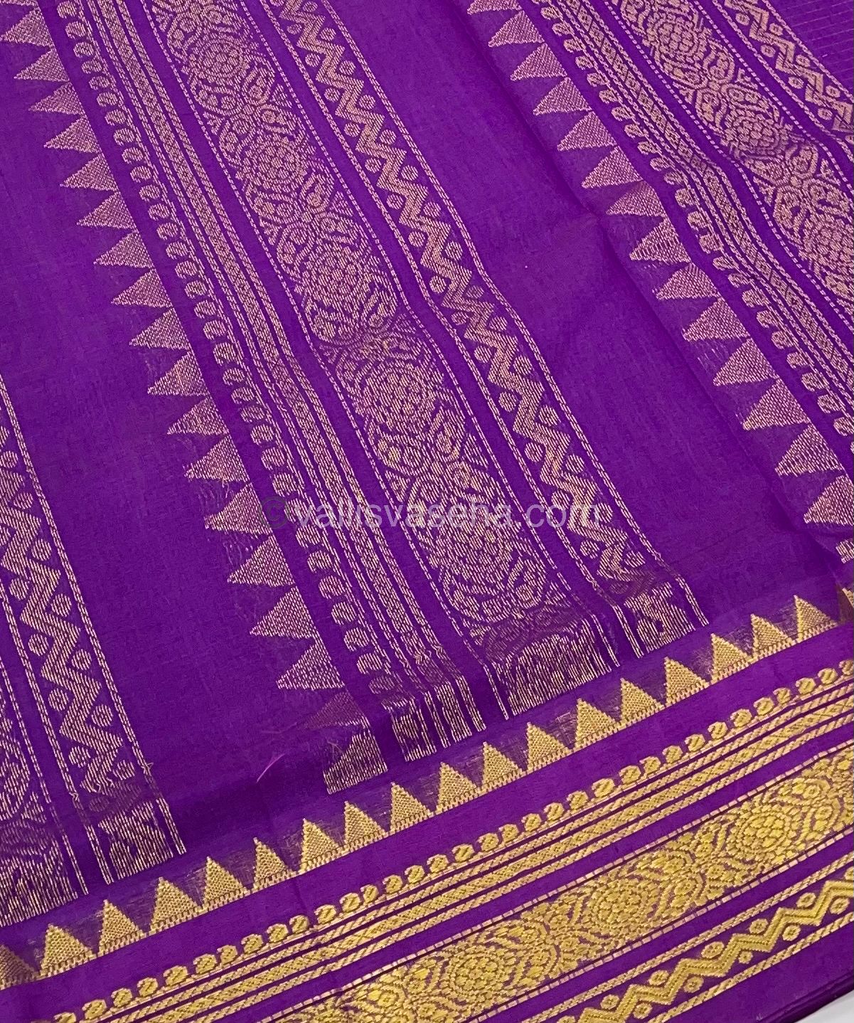 Pure Korvai Silk Cotton - Retta Petta Border - Cream( Half White )with Purple Combo - VVKSC010