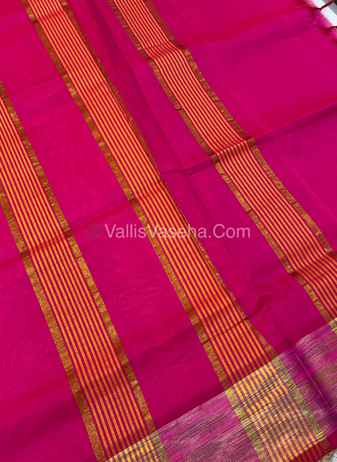 Semi Silk Cotton Saree - Yellow & Pink - VVSSC001