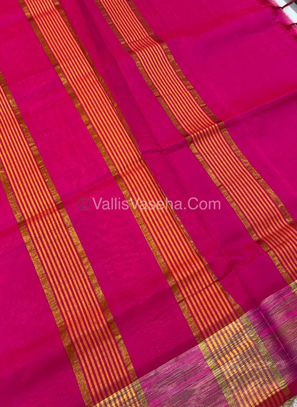 Semi Silk Cotton Saree - Yellow & Pink - VVSSC001