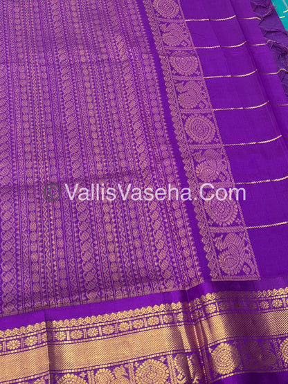 Pure Silk Cotton Saree - Mayil & Chakkaram Design - Double Tone Greenish Blue With Purple Shade - VVMC001