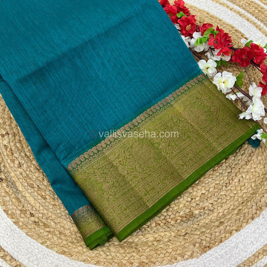 Bamboo Silk Saree  - Blue  with Green Shade - VVBSS001