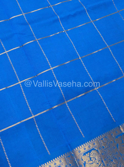 Semi Silk Cotton Saree - Blue with Red shade - VVSSC002