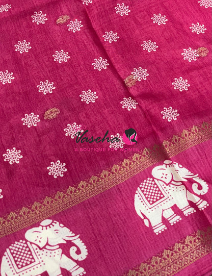 Casual Wear Sarees - Semi Binny / Semi Dola Silk - Pink Shade - VVSDS007