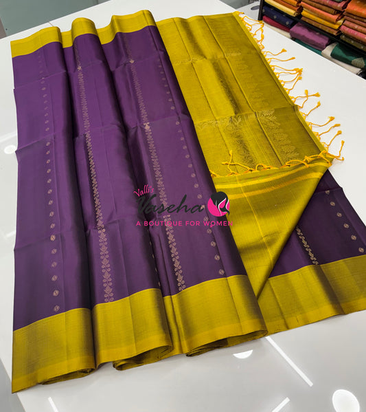 Pure Soft Silk Saree - Purple & Lemon Yellow - VVPSS119
