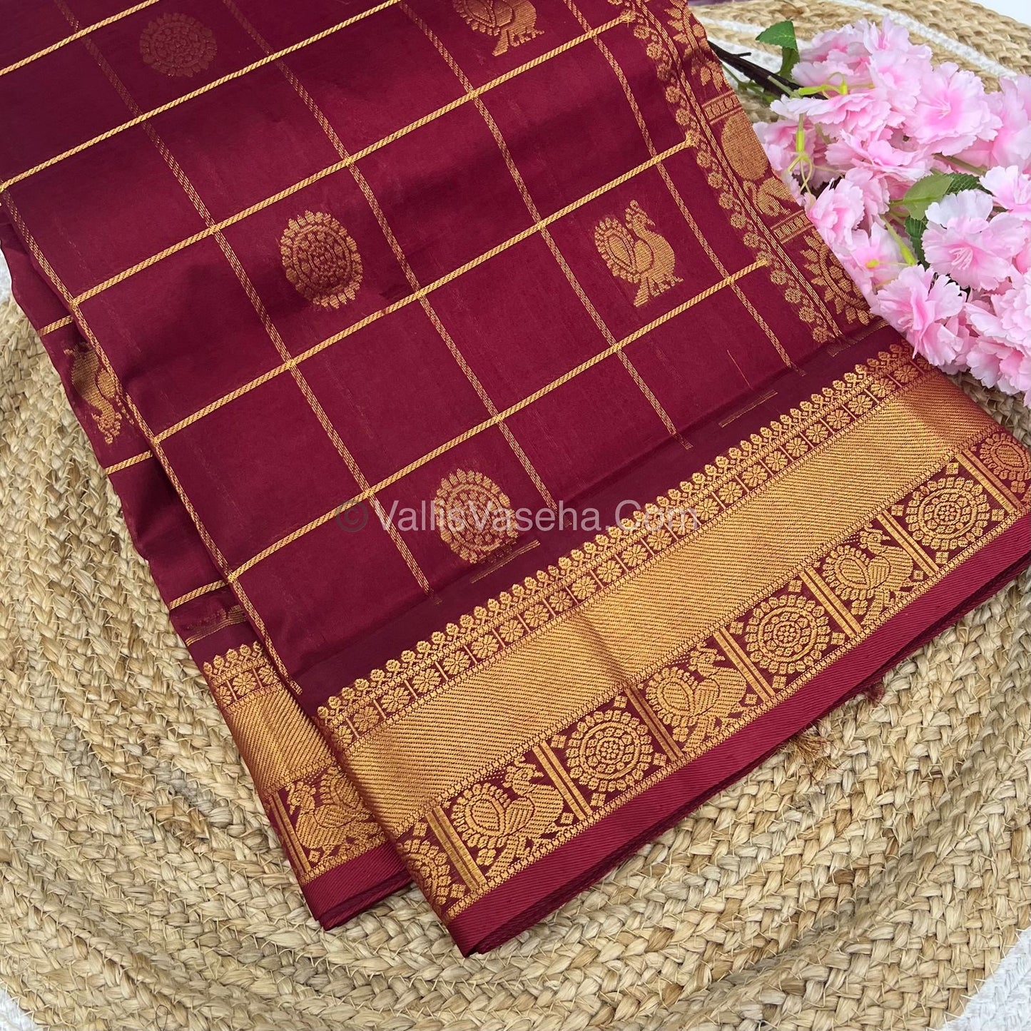 Pure Silk Cotton Saree - Mayil & Chakkaram Design - Maroon Shade- VVMC001