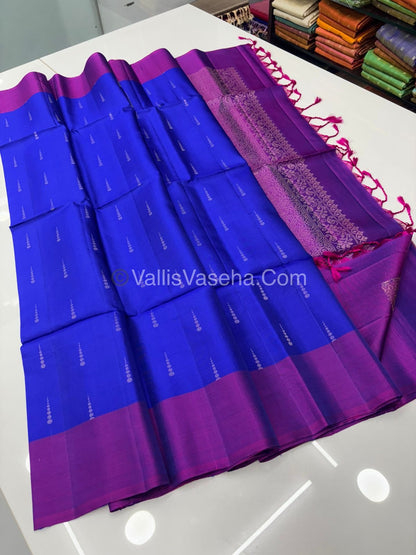 Half Mixed Soft Silk Saree - Blue With Purple - VVPSS073