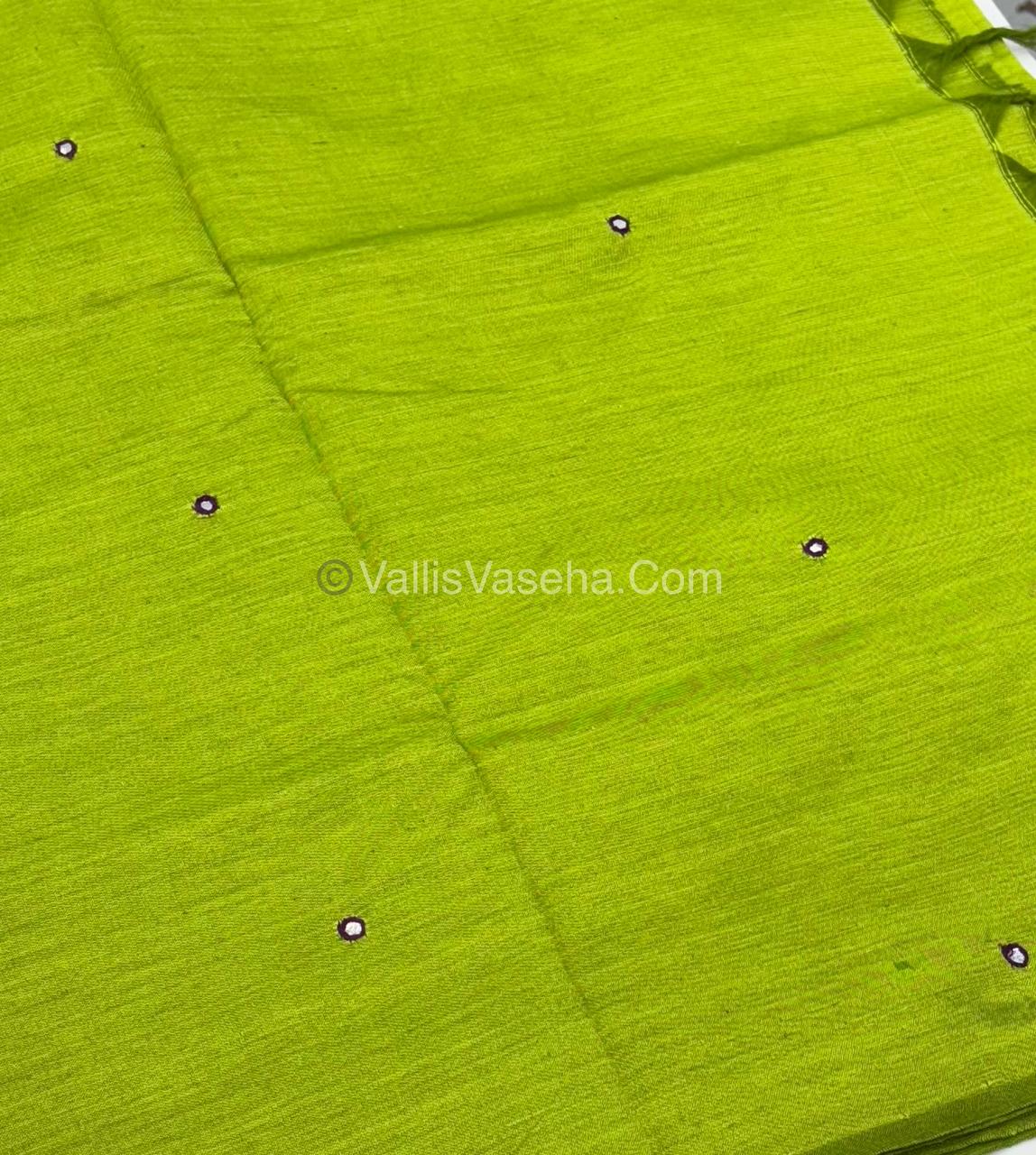 Poly Silk Mixed Cotton - Mirror Work Embroidery - Green with Purple - VVPCM001