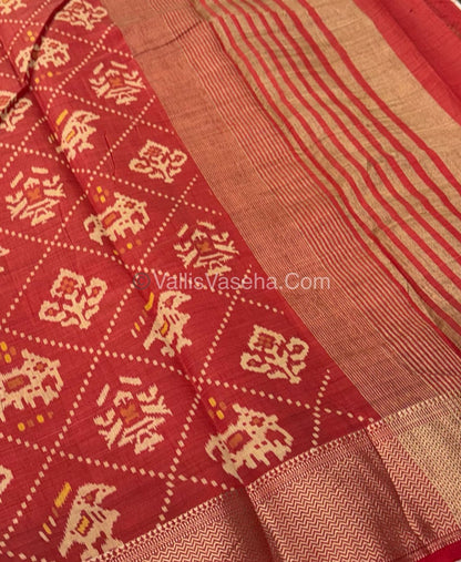Semi Tussar Silk Saree - Ikkat / Pochampally Design - Red Shade - VVSTS034