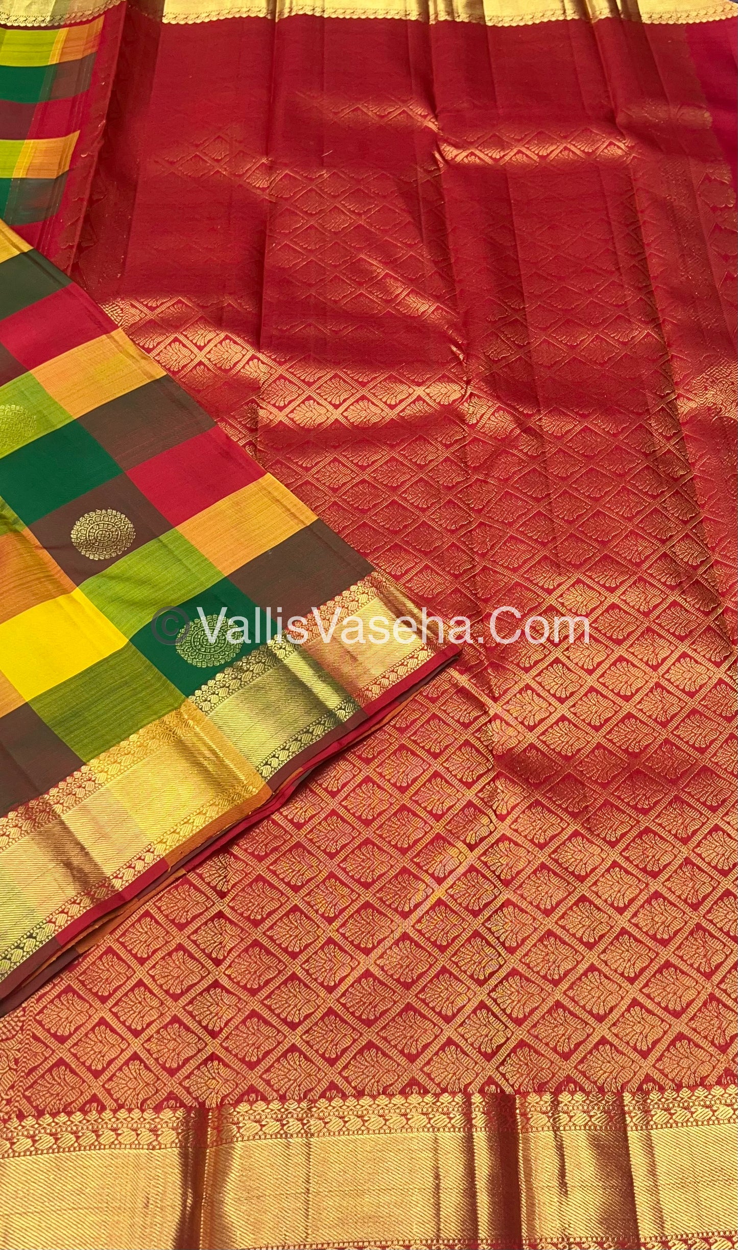 Pure Kanchipuram Silk Saree - Pazhum Pazhamum Checks - VVPS006