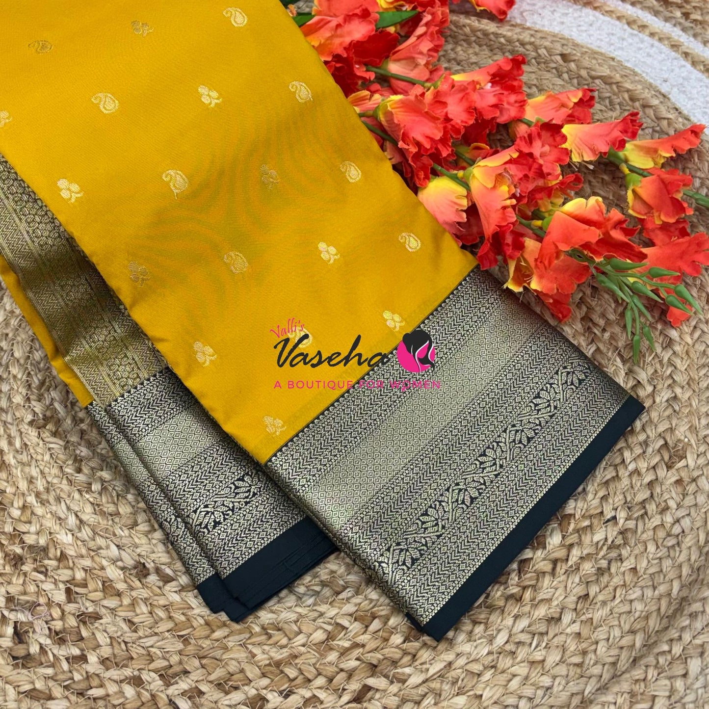 Semi Kanchi Silk  - Yellow  & Green - VVSKS007