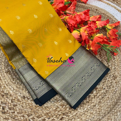 Semi Kanchi Silk  - Yellow  & Green - VVSKS007