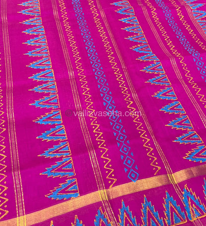 Pure Printed Silk Cotton Sarees - Blue With Pink - VVPSC003
