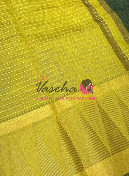 Semi Raw Silk - Lakshadeepam Design - Green With Lemon Green Shade - VVRS008