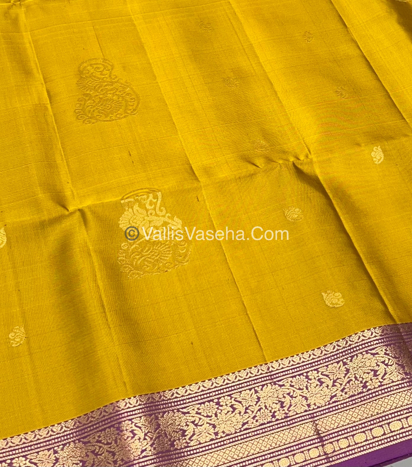 Pure Soft Silk Saree - Kanchi Border - Mustard & Purple Combo - VVPSS046