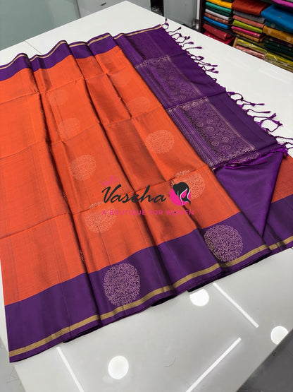 Pure Soft Silk Saree - Rust Orange & Purple - VVPSS091