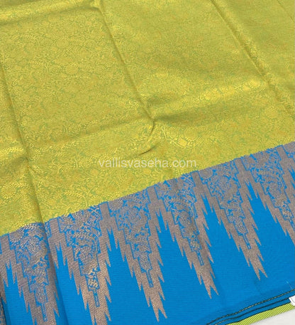 Kanchi Semi Silk - Green With Blue - Temple Border  - VVKSS001