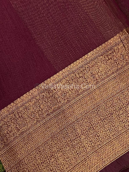 Bamboo Silk Saree - Green With Brown Shade - VVBSS008