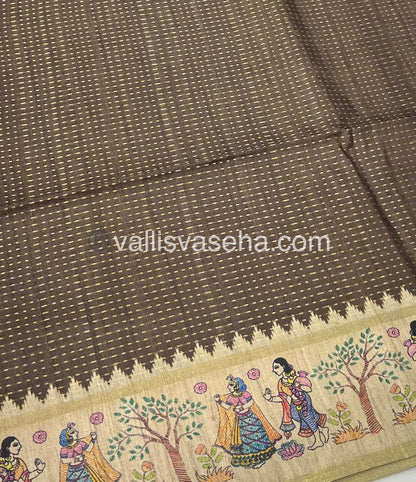 Semi Tussar Silk - Vairavoosi Design - Brown & Cream Shade - VVSTS030