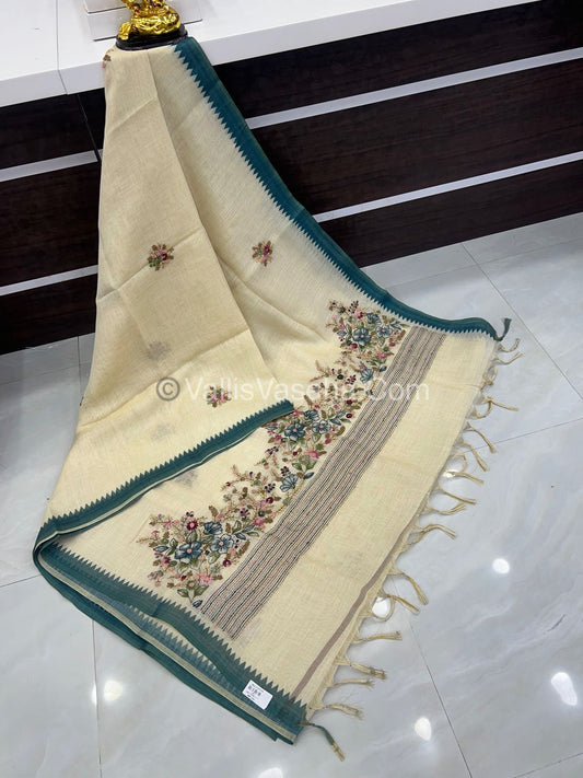 French Knot - Tissue Saree - Cream With Blue Shade - VVLFN001