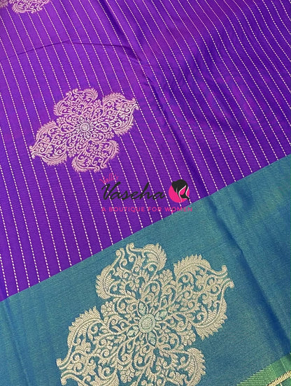 Semi Soft Silk - Purple  With Dual Tone Bluish Green Combo -VVSSS039