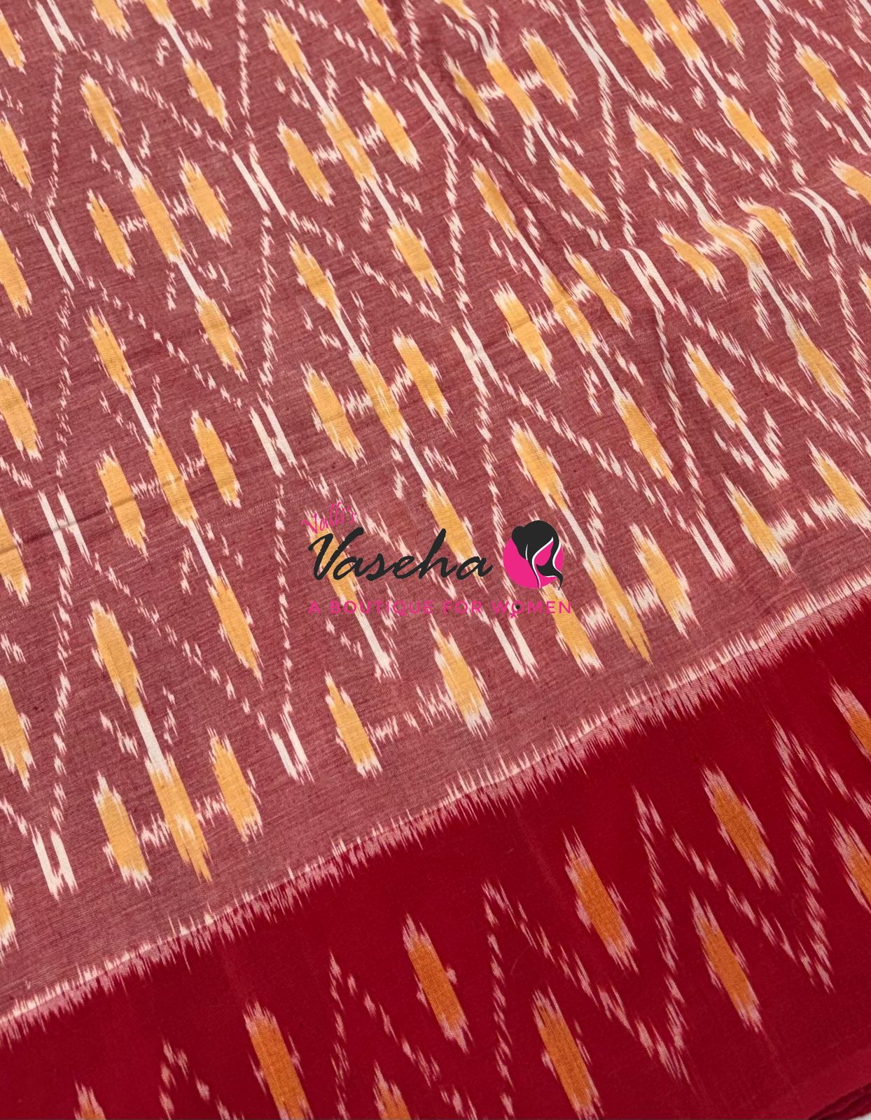 Double Ikkat Pure Cotton Saree -  Blue With Red  - VVIKS002