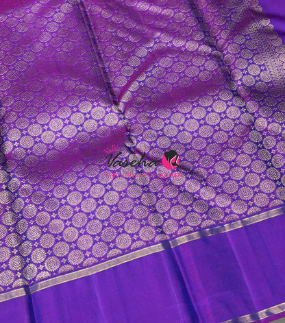Pure Kanchipuram Silk Saree - Vairavoosi Design  - Peacock Blue & Purple Combo - VVPS014