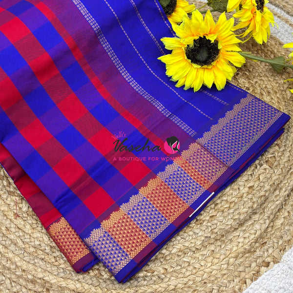 Semi Silk Cotton Saree |  Pazhum Pazhamum Checks Design |VVSSC018