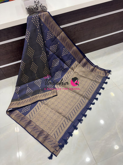 Semi Tussar Silk - Navy Blue  Shade - VVSTS071