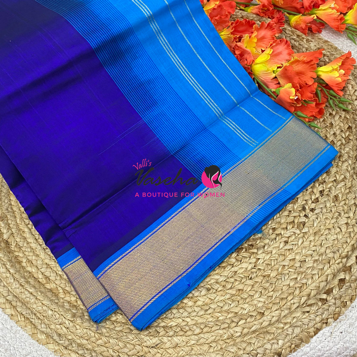 Pure Silk Cotton Sarees - Blue  With Blue - VVPSC003