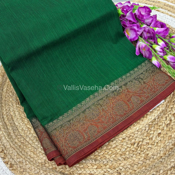 Bamboo Silk Saree - Green With Orange Shade - VVBSS007