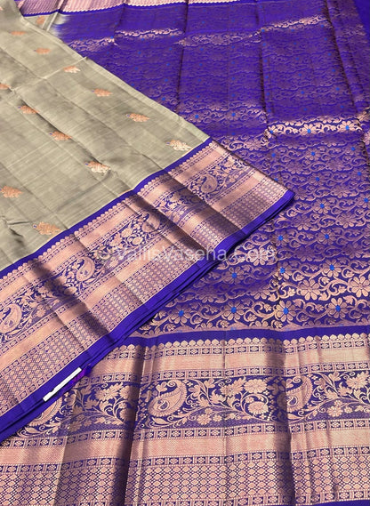 Half Mix - Pure Soft Silk Saree - Beige & Blue Shade - VVPSS031