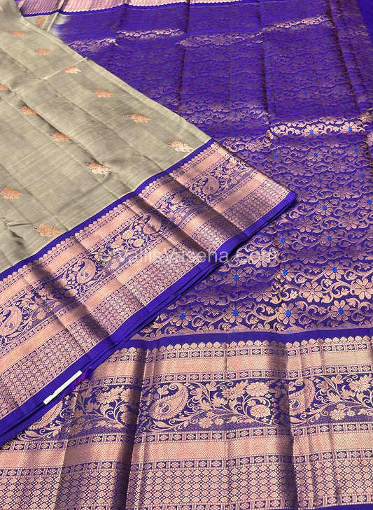 Half Mix - Pure Soft Silk Saree - Beige & Blue Shade - VVPSS031