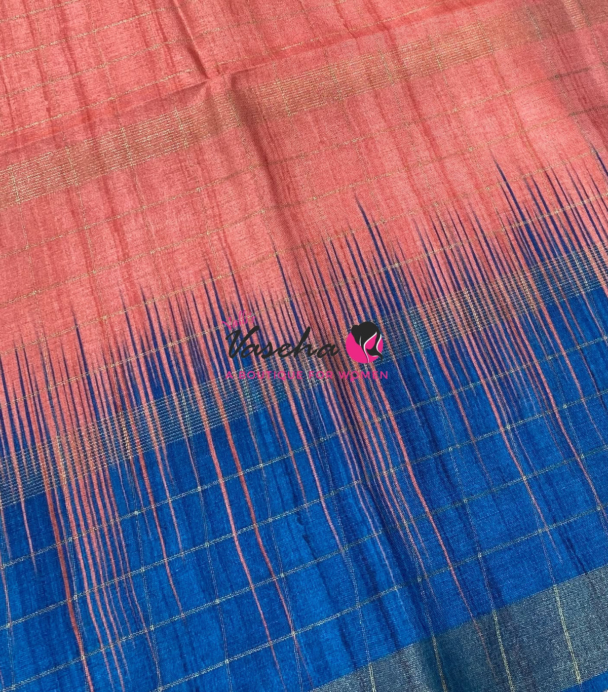 Semi Art Tussar Silk  / Art Silk - Peach & Blue - VVATS007