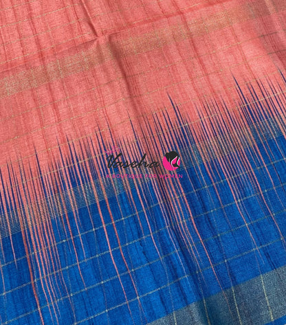 Semi Art Tussar Silk  / Art Silk - Peach & Blue - VVATS007