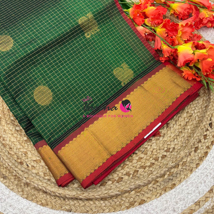 Pure Silk Cotton Saree - Mayil & Chakkaram Design -  Green With Red Shade  -VVMC002