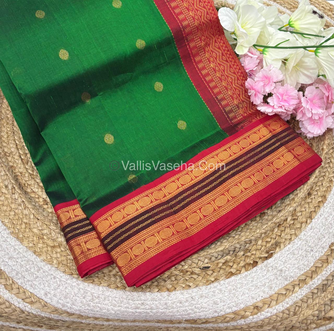Pure Korvai Silk Cotton Saree - Green with Pink - VVKSC004