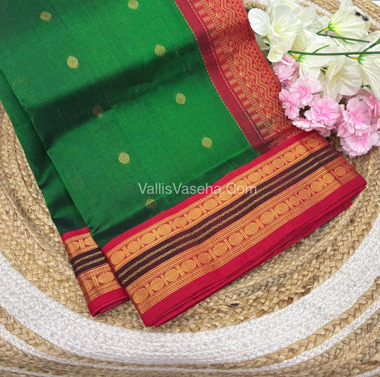 Pure Korvai Silk Cotton Saree - Green with Pink - VVKSC004