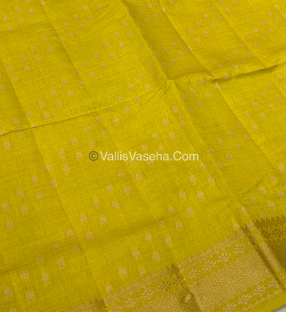 Semi Tussar Silk - Grand Pallu  - Lemon Yellow Shade - VVSTS017