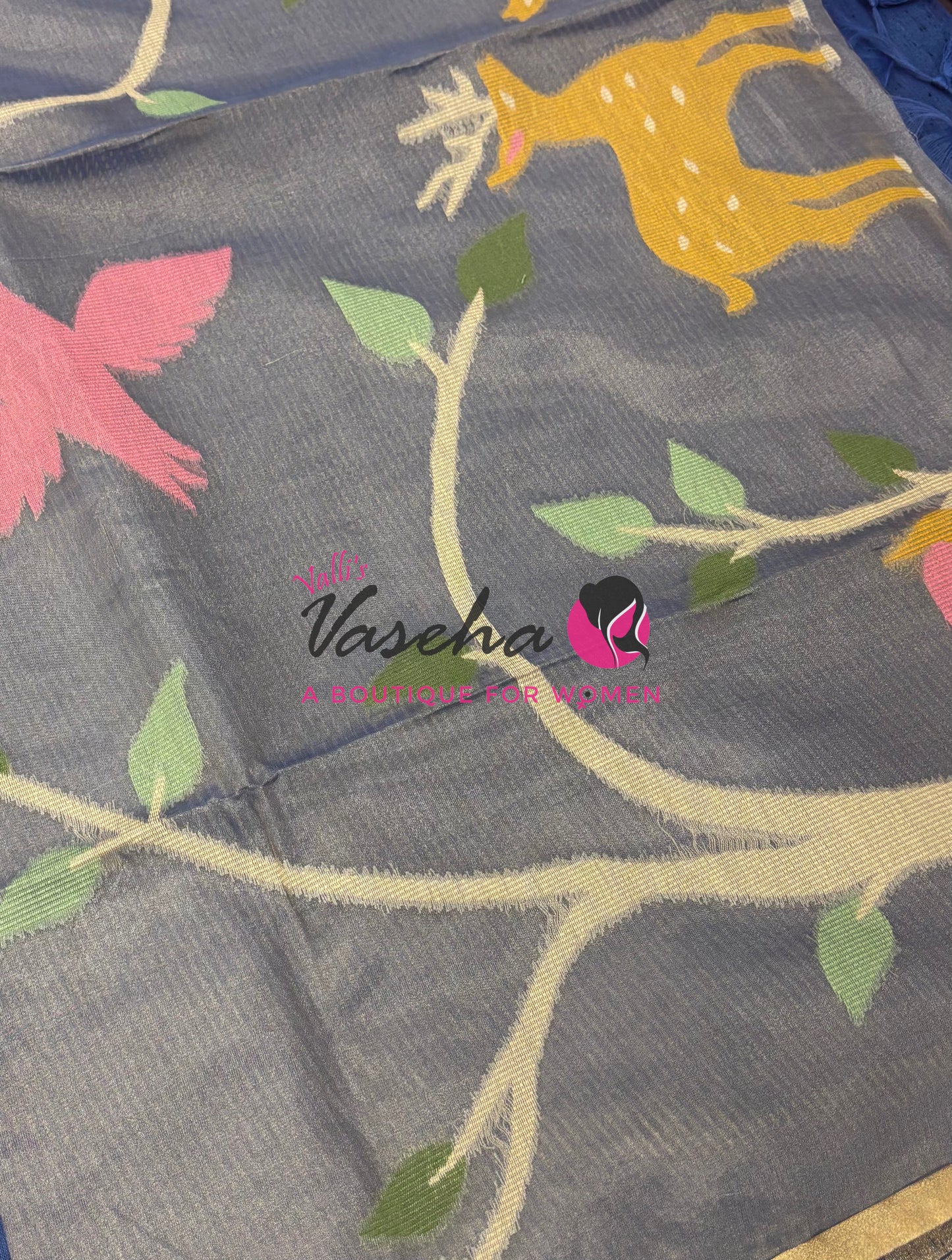 Semi Duppion Tussar Silk Saree | Blue Shade |VVSDT001