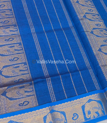 Semi Silk Cotton Saree - Mustand Red With Blue Shade - VVSSC006
