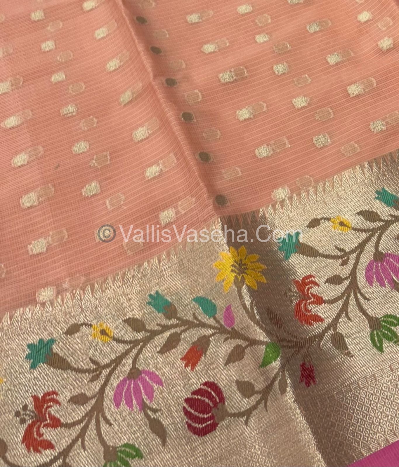 Kota Saree - Paithani Border - Peach  with Pink - VVKPS001