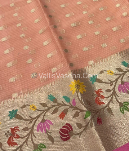 Kota Saree - Paithani Border - Peach  with Pink - VVKPS001