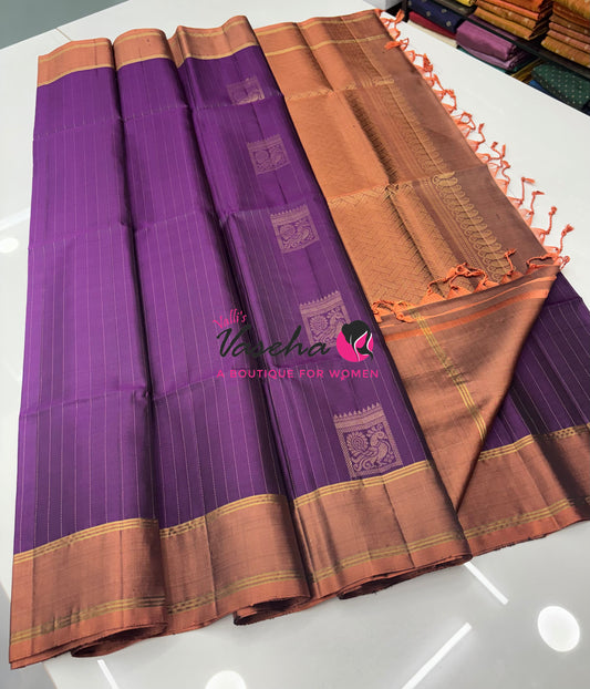 Pure Soft Silk Saree  - Purple &  Light Orange Combo - VVPSS134